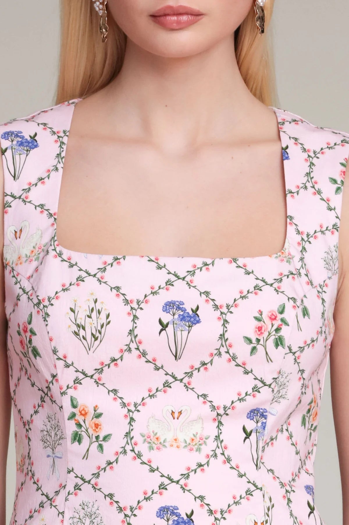 FLORAL COTTON SQUARE NECK MINI DRESS